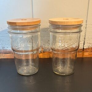 Ball Glass Nesting Jars with Wooden Lids with holes for straws